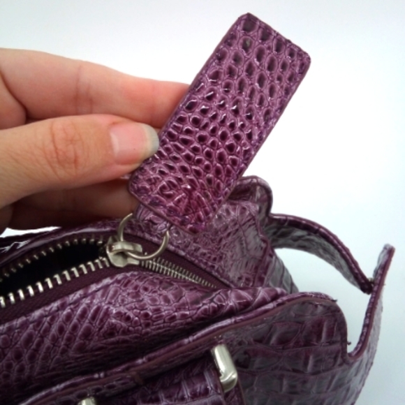 Jessica Simpson Faux Crocodile Purple Shoulder Bag Vegan Handbag Purse Gingham - Picture 5 of 15